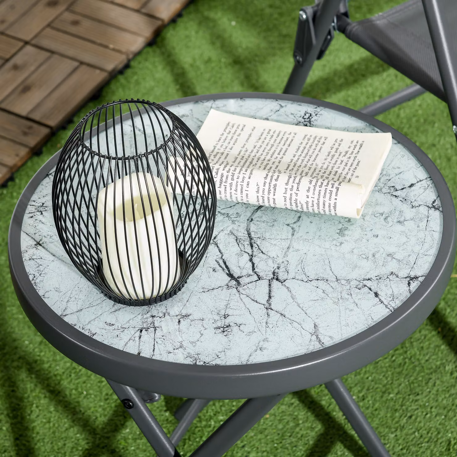 Outsunny Round Faux Marble Folding Patio Side Table in White – 6