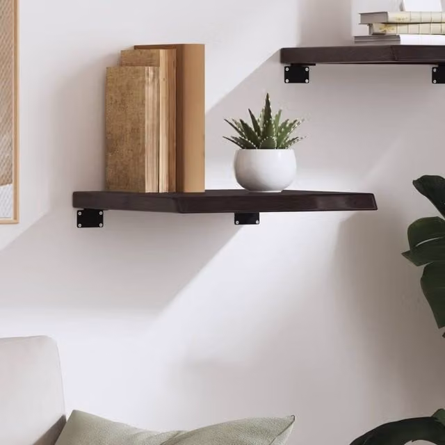 Berkfield Home Beautiful Wall Shelf in Dark Grey and Dark Brown, Rustic Treated Solid Oak, W/D/H: 40 x 40 x 2-4 cm – 1