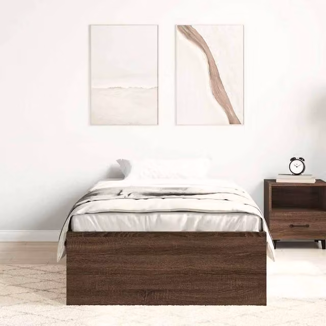 Berkfield Home Modern Bed Frame in Brown Oak, W/D/H: 100 x 203 x 35 cm