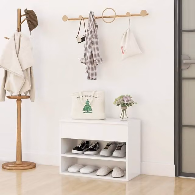 Berkfield Home White Shoe Bench W/D/H: 60 x 30 x 45 cm