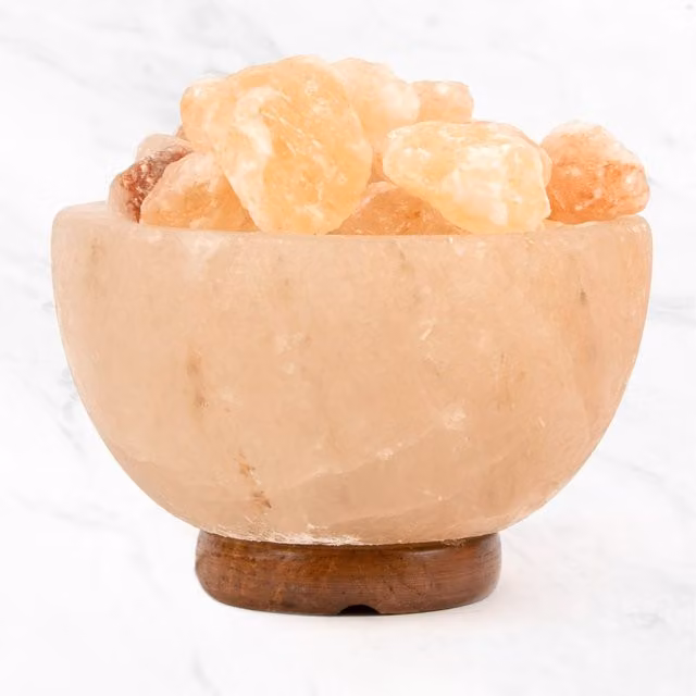 Myga Firebowl Pink Salt Lamp with Rustic Wood Base