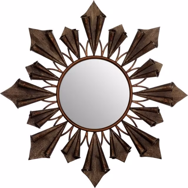 Orsina Starburst Round Wall Mirror with Antique Gold Reliefs in Brown