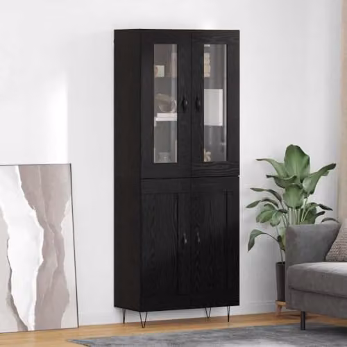 vidaXL Modern Black Oak Highboard with Hinged Doors and Internal Shelves, W/D/H: 69.5 x 34 x 90 cm – 2