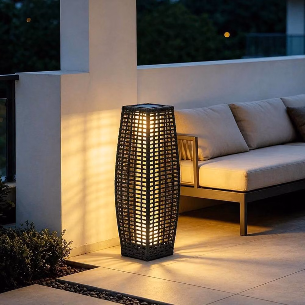 Havendro Solar Wicker LED Outdoor Lantern in Grey with Dusk Sensor and IP44 Rating – 3