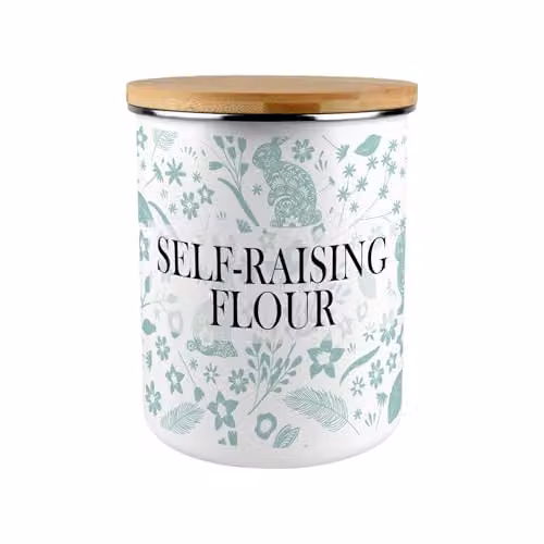 Purely Home Green Rabbits Self-Raising Flour Canister, 2.7 l Enamel Kitchen Storage Tin