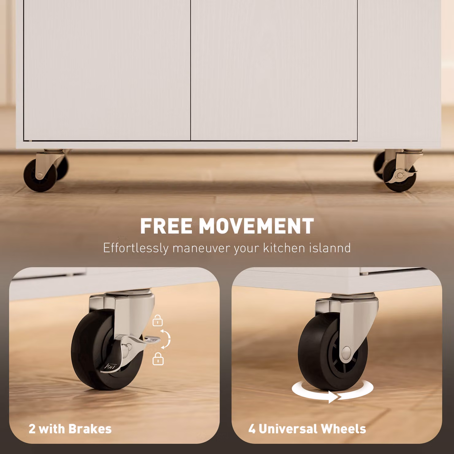 HOMCOM Rolling Kitchen Island with 3-Tier Spice Rack and Drawer in White – 4