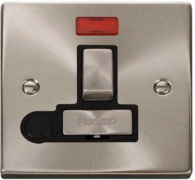 SE Home 13A Fused Ingot Connection Unit Switched with Neon and Flex in Metallic Silver Satin Brushed Chrome