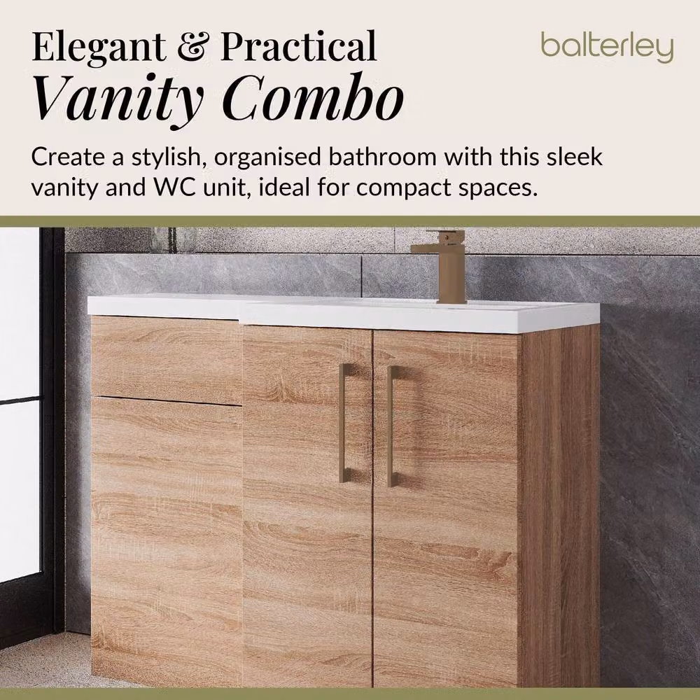 Balterley Modern Freestanding Right-Hand Vanity and WC Unit Combination in Light Oak Brown, W: 110 cm, H: 84 cm – 2