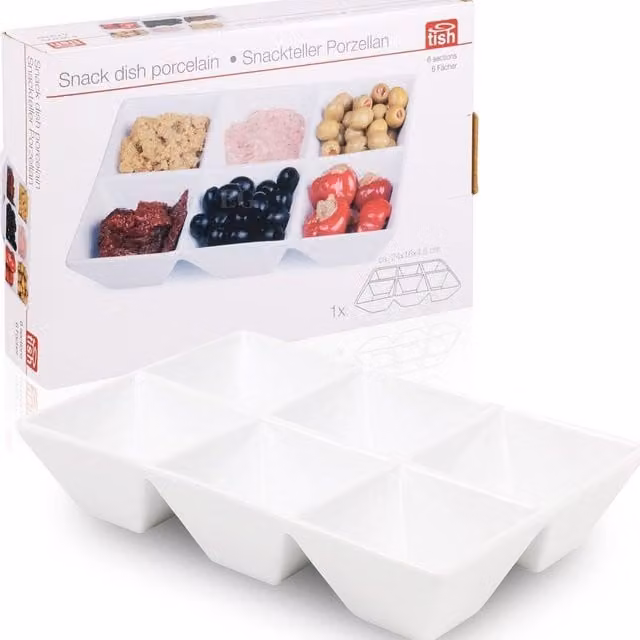 UMKY White Ceramic 6-Compartment Plate