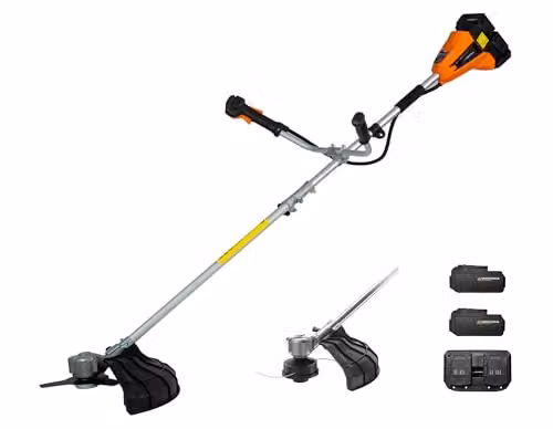 Yard Force 40V Cordless Brushless 2-in-1 Brush Cutter and Grass Trimmer with 3T Blade and Nylon Line Head, Orange – 1