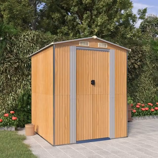 Berkfield Home Garden Shed in Light Brown, Galvanised Steel, W/D/H: 192 x 191 x 223 cm