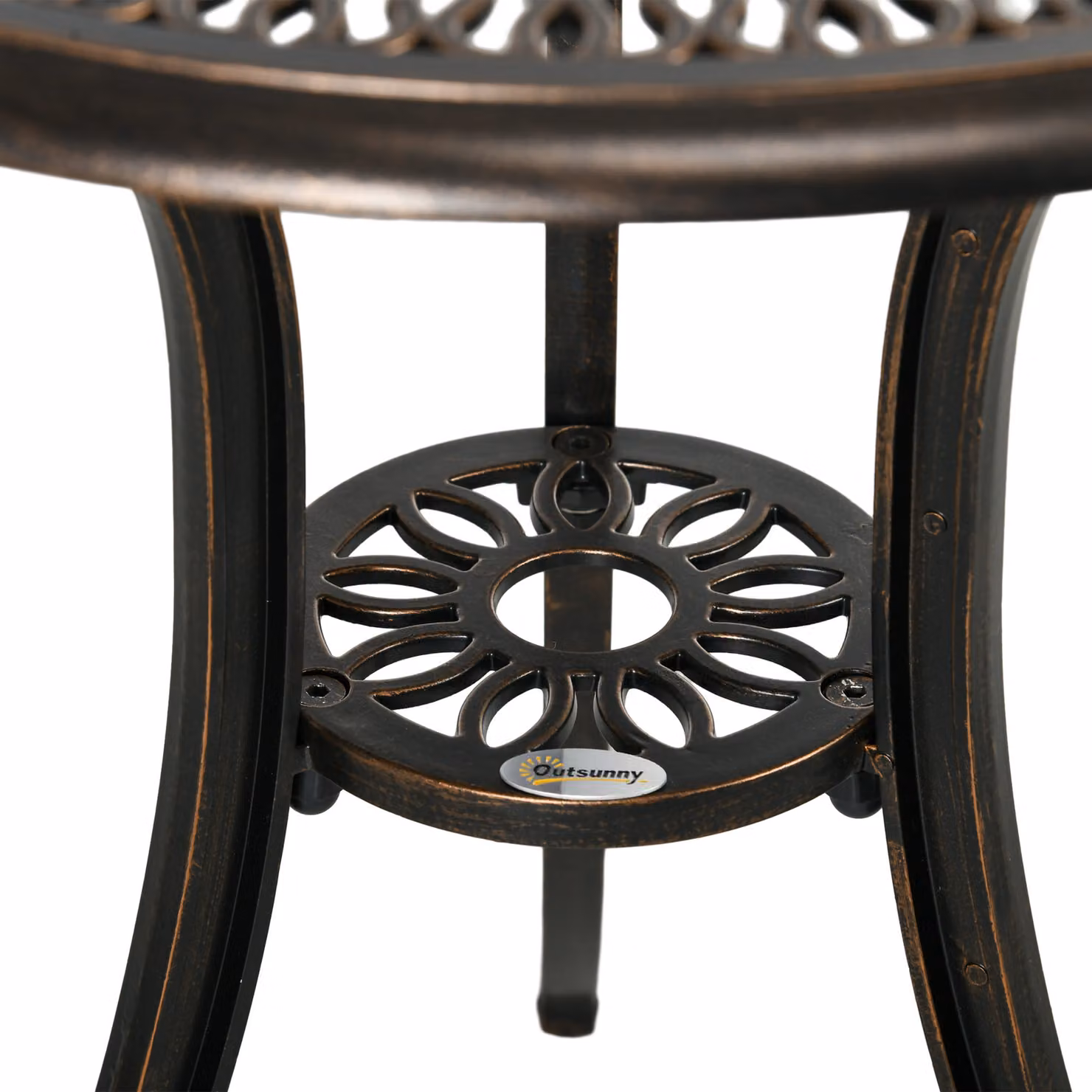 Outsunny 3 Piece Garden Bistro Set in Bronze Tone, featuring a Round Powder Coated Aluminium Table and 2 Chairs for your Patio or Terrace – 7
