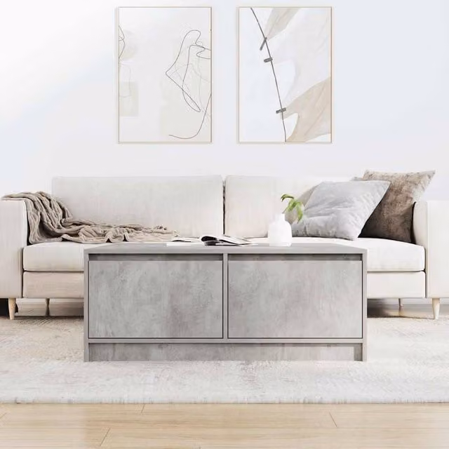 Berkfield Home Decorative Coffee Table with Drawers, Concrete Grey, W: 100 cm, D: 100 cm, H: 40 cm