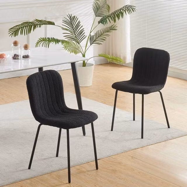MCC Direct Bella Luxe Set of 2 Modern Fabric Upholstered Dining Chairs with Metal Frame in Black
