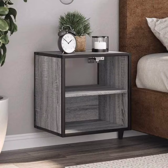 Berkfield Home Wall-mounted Bedside Cabinets, 2 Piece, Grey, W: 40 cm, D: 31 cm, H: 39.5 cm