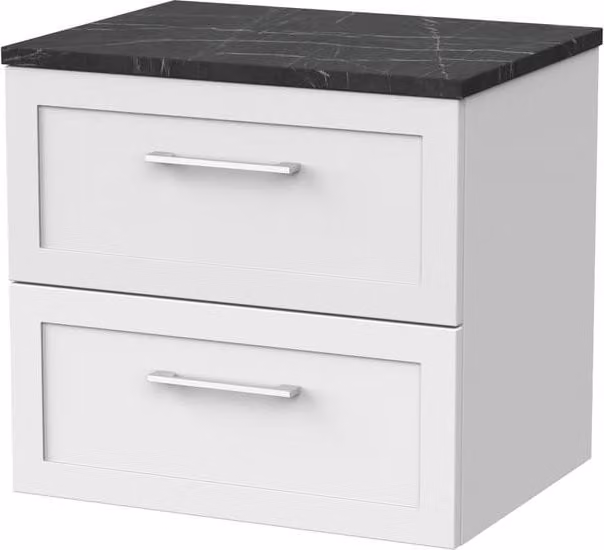 Balterley Stonnall Wall Mounted 2 Drawer Bathroom Vanity with Black Pietra Top, Matt White, Width: 60 cm