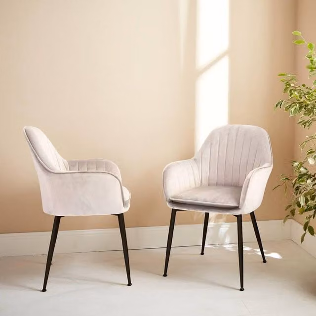 Sweek Pair of White Velvet and Bouclé Accent Armchairs with Gold Metal Legs – 1
