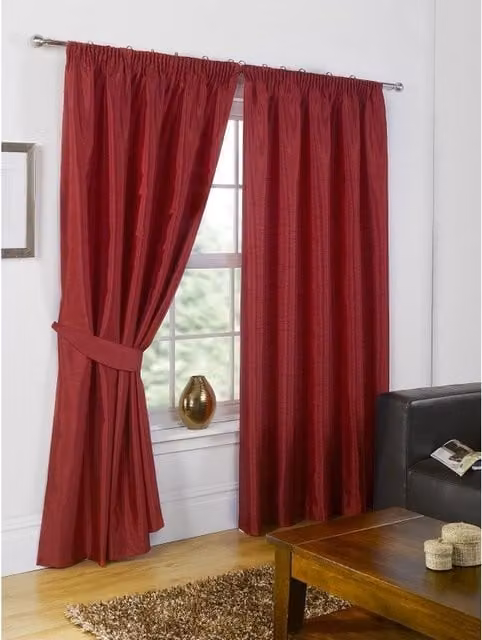 NewEdgeBlinds Red and Purple Faux Silk Lined Pencil Pleat Curtains, W: 137 cm, H: 228 cm