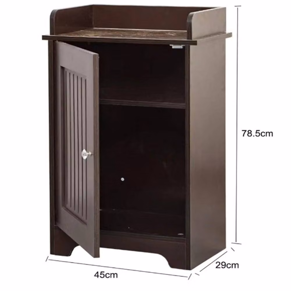 VOGREX Brown Wooden Freestanding Bathroom Floor Storage Cabinet with Hinged Doors and Internal Shelves – 2