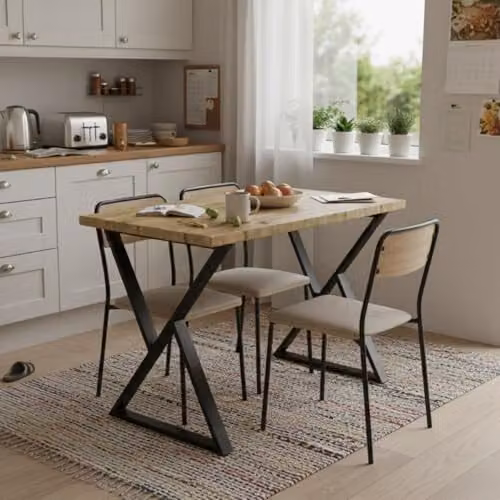 Shefa Line Chicago Industrial Desk and Dining Table, Oak Effect Top with Black Steel X Legs, W: 100 cm, D: 60 cm, H: 72 cm – 3