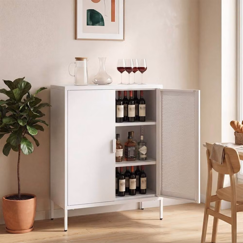 Kelvenix Metal Freestanding Storage Cabinet with 2 Hinged Doors and Internal Shelves in White – 2