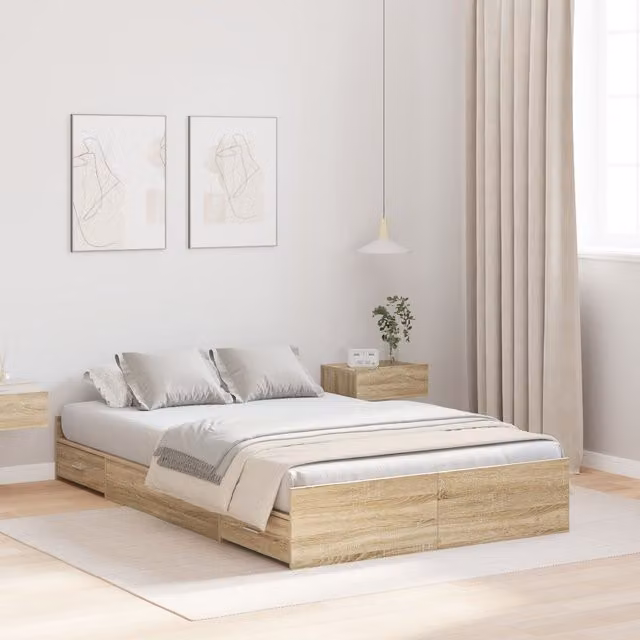 Berkfield Home Storage Bed Frame with Headboard and Drawer in Sonoma Oak Brown, W: 120 cm, L: 190 cm