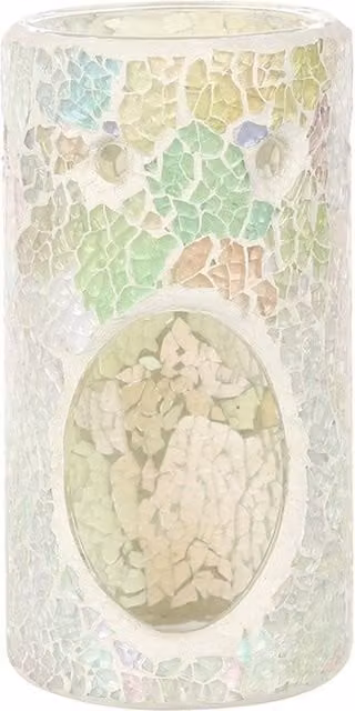 KDMK Subtle Sparkle Crackle Glass Oil Burner Tabletop Aromatic Decor in White and Multicolour