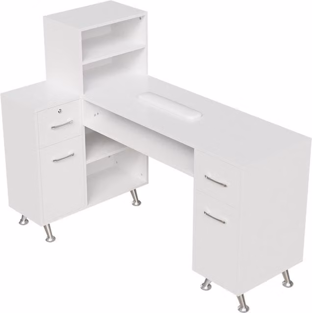 Darphe Professional L-Shaped Manicure Corner Desk with Storage in White