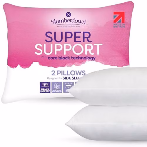 Slumberdown Cosy Nights Super Support Firm Pillows for Side Sleepers, 2 Pack, White, W: 74 cm, H: 48 cm – 1