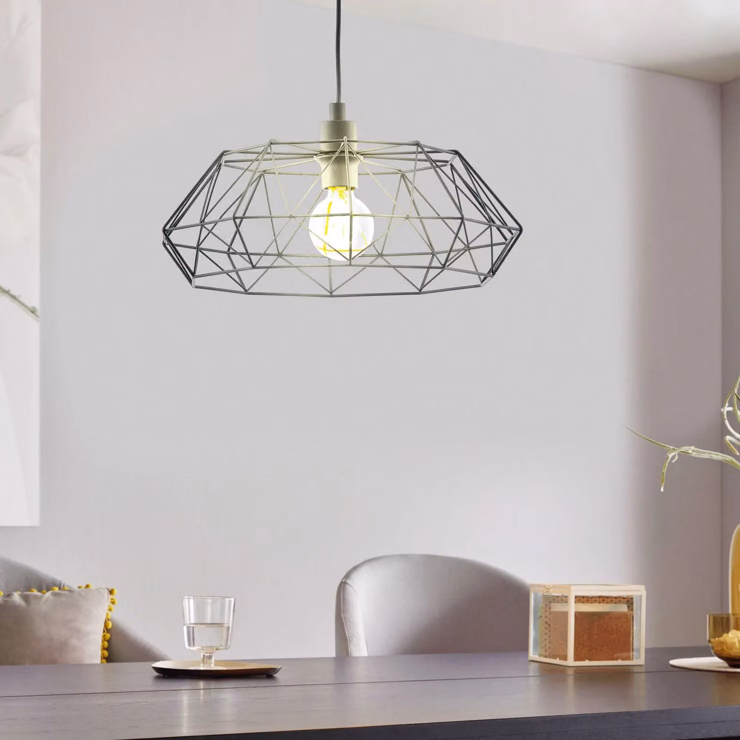 Loops Black Metal Industrial Hanging Ceiling Pendant Light with Cage Shade and E27 Socket – 2