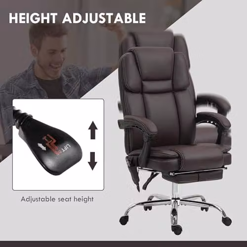 Vinsetto Executive Massage Office Chair in Brown PU Leather with Headrest and Swivel Function – 5