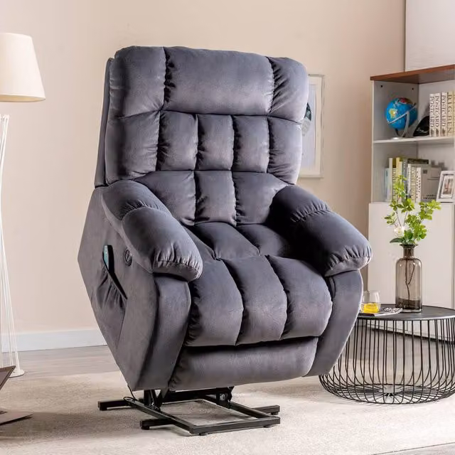 Merax Grey Fabric Power Lift Riser Recliner Chair with 8-Point Massage and Heat