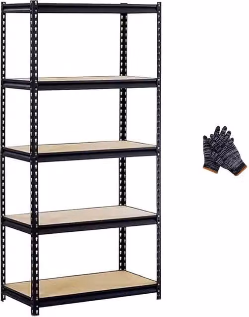 Ventryn Black 5-Tier Adjustable Floor-Standing Storage Rack, H 180 x W 90 x D 40 cm