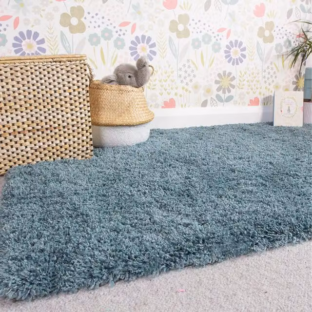 The Rug House Super Soft Ocean Blue Shaggy Living Area Rug, W: 110 cm, D: 60 cm