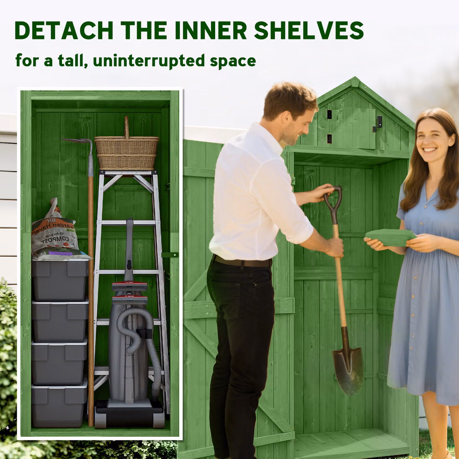 Outsunny Green Wooden Vertical Garden Storage Shed with 3 Shelves, W/D/H: 77 x 54.2 x 179 cm – 5