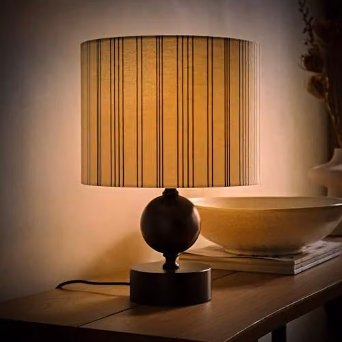 ValueLights Anthony Candlestick Table Lamp with Beige Linen Stripe Shade and Black Metal Base, H: 37.0 cm, W: 26.0 cm, D: 26.0 cm – 2
