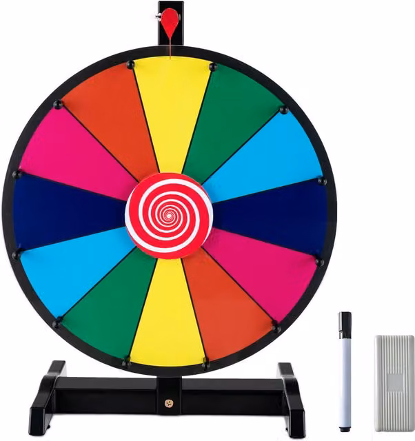 COSTWAY Tabletop Spinning Prize Wheel in Black and Multicolour, Diameter: 38 cm