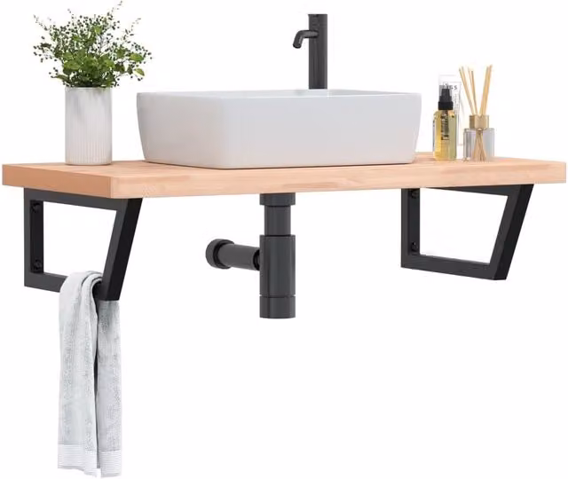 Berkfield Home Wall Mounted Basin Shelf in Brown Beech Wood and Steel