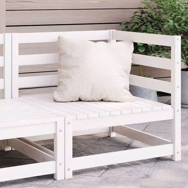 Berkfield Home L-Shape Garden Corner Sofa in White Solid Pine Wood with Fabric Cushions – 1