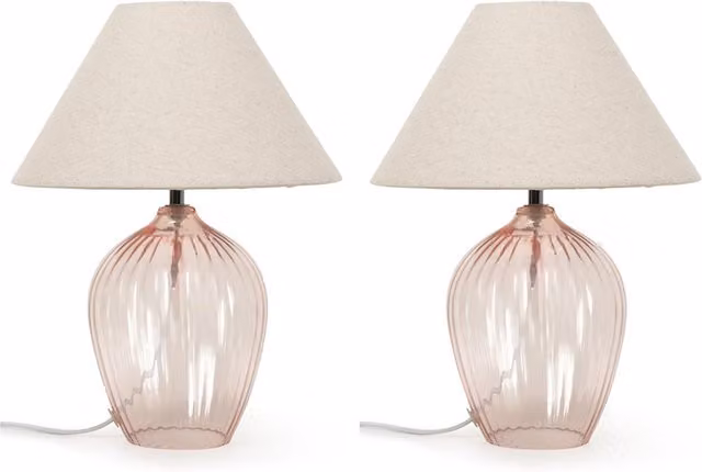 ValueLights Olivet Glass Table Lamps, Set of 2, Pink and Grey