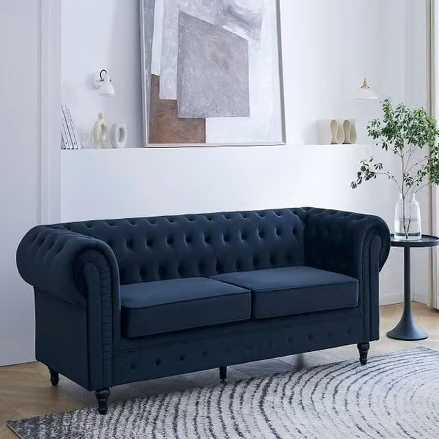 Home Detail Chesterfield 3 Seater Velvet Sofa in Blue – 1