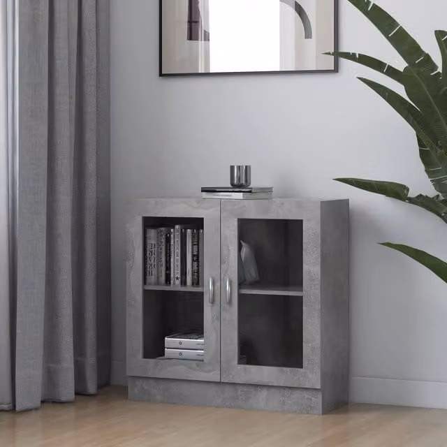 Berkfield Home Vitrine Cabinet in Concrete Grey with Glass Doors, W: 82.5 cm, D: 30.5 cm, H: 80 cm – 1