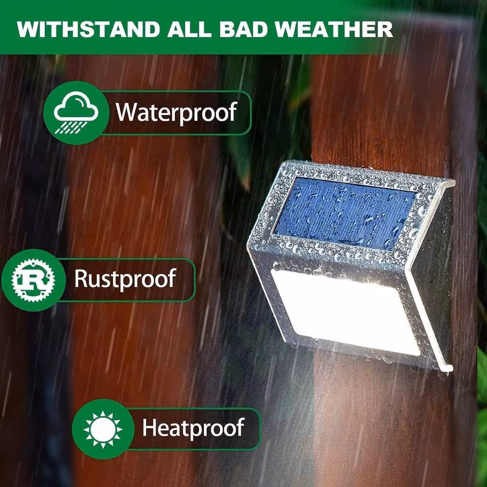 FLAVORA 8-Piece Solar Powered LED Wall and Fence Lights in Silver – 3