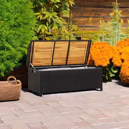 vidaXL Garden Storage Bench in Black Oiled Acacia Wood with Cushion Storage – 2