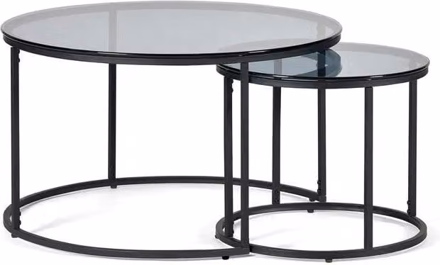 Cheshire Stirling Round Nesting Coffee Tables in Smoked Glass and Black