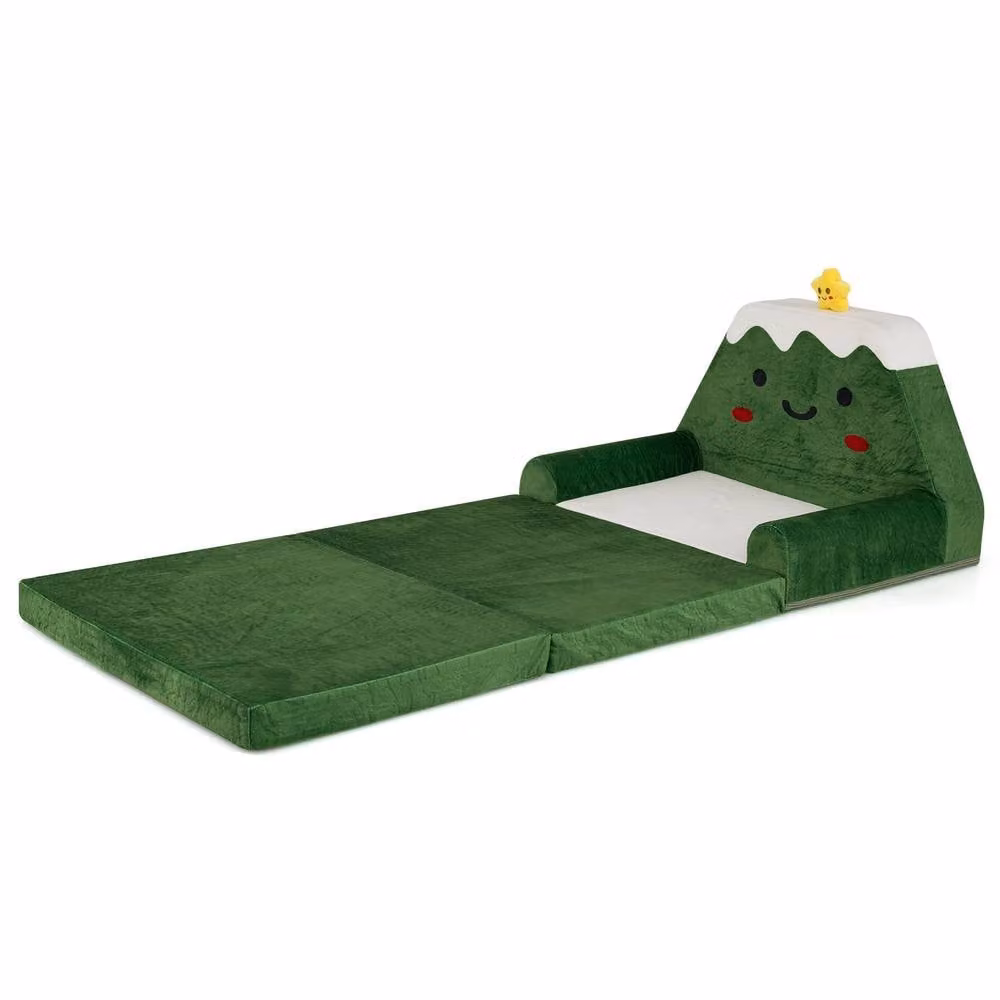 CASART 2-in-1 Childrens Kid Sofa to Lounger Fold Out Couch with Removable Cover, Green – 3