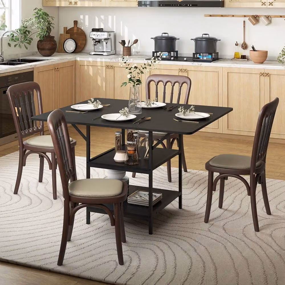 Costway Rectangular Dining Table with Storage Shelves in Black for 4-6 Adults – 7