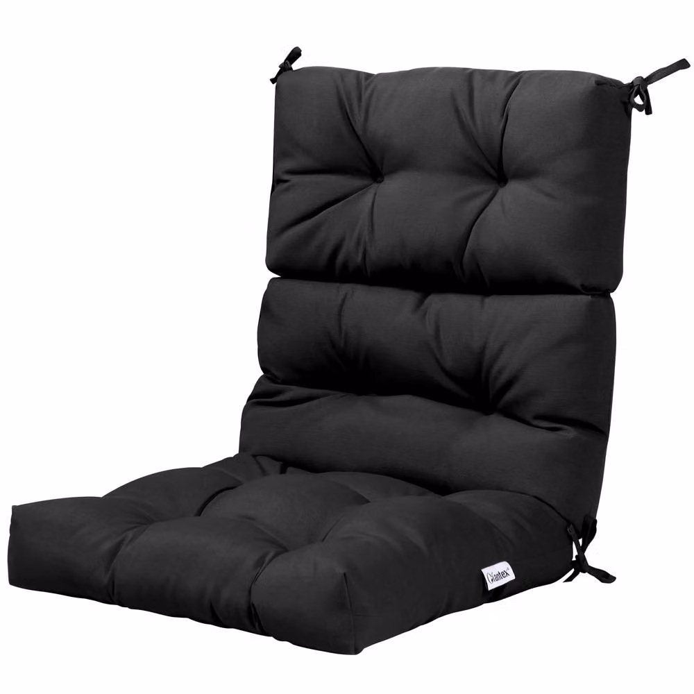 Gymax High Back Patio Chair Seat Cushion with Non-slip Rope Belts in Black – 9