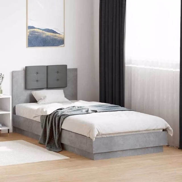 Berkfield Home Modern Upholstered Bed Frame with Under-Bed LED Lighting in Concrete Grey, W/D/H: 80 x 200 cm – 1