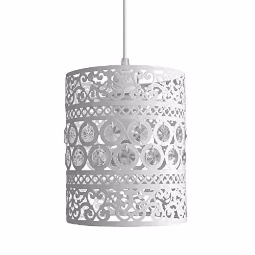 ValueLights Shabby Chic White and Transparent Cylinder Ceiling Pendant Light Shade, Width: 18 cm